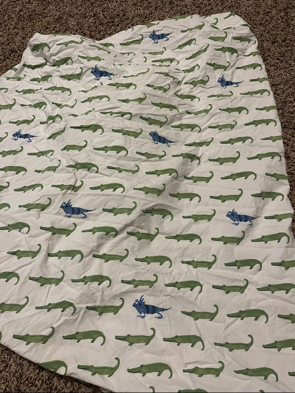 Pottery barn Alligator Print Cotton fitted sheet - Green & Blue on White